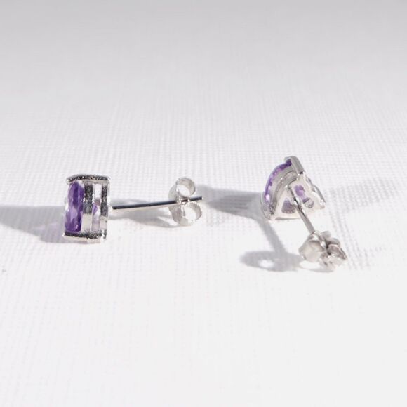 Amethyst Hearts 6mm Earrings in Sterling Silver - Picture 3 of 4